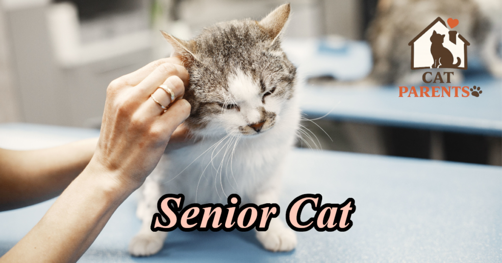 Veterinarian gently examining a senior cat during a checkup